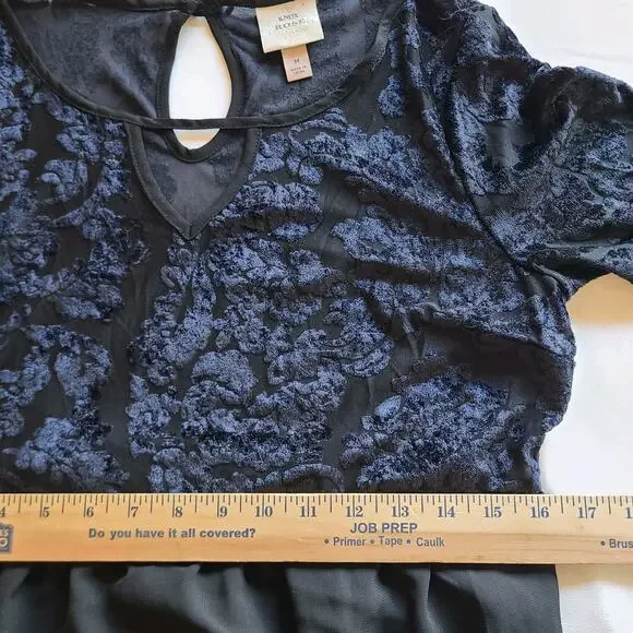 Knox Rose Long Sleeve Burn Out Velvet Chiffon Tiered Black Midi Dress Size M - Picture 10 of 11